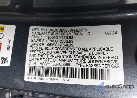 2024 Honda Accord Ex from USA, damaged, VIN 1HGCY1F38RA092951